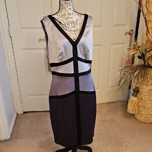 Signature by Sangria PEWTER GRAY Dress with Black Trim